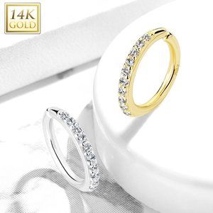 14 Kt. Gold CZ Paved Half Circle Bendable Hoop Rings For Ear Cartilage, Eyebrow,